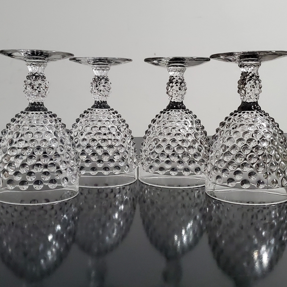 Vntg Duncan & Miller Glass (4) Hobnail Clear 10oz Goblets - Picture 3 of 16